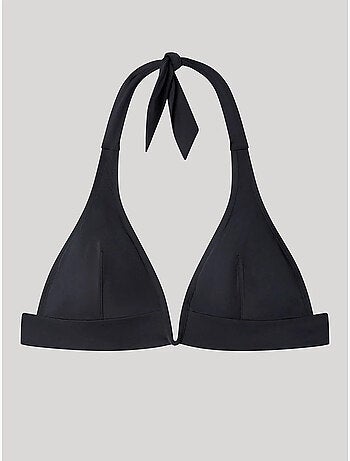 Top bikini cuello halter con escote en v, sin aro y con foam extraíble