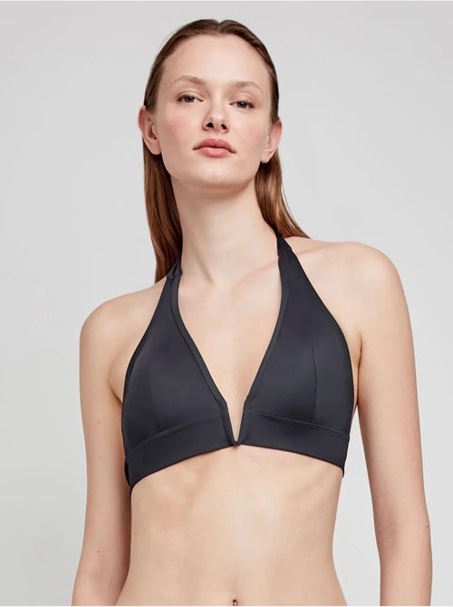 Top bikini cuello halter con escote en v, sin aro y con foam extraíble - Kiabi Top bikini cuello halter con escote en v, sin aro y con foam extraíble - Kiabi