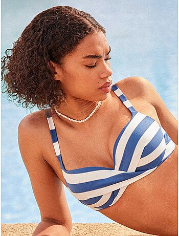 Top bikini de capacidad con aro y foam ajustable rayas con brillo