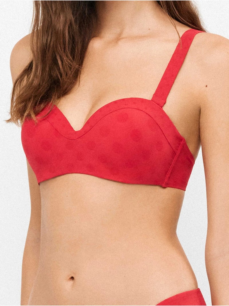 Top bikini desmontable con aro y foam en jacquard de lunares Rojo - Kiabi