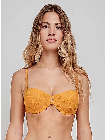 Top bikini desmontable con aro y foam en tejido con soles