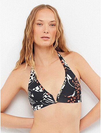 Top bikini halter con foam extraíble estampado tropical