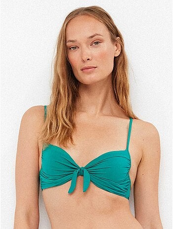 Top bikini push up con aro y foam con nudo en escote