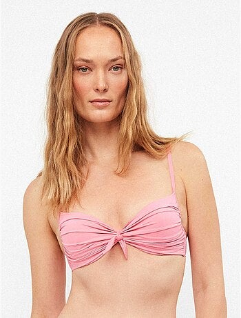 Top bikini push up con aro y foam con nudo en escote