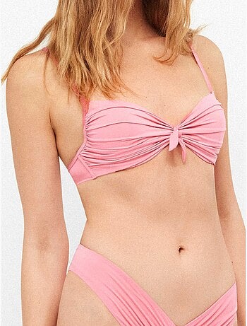 Top bikini push up con aro y foam con nudo en escote