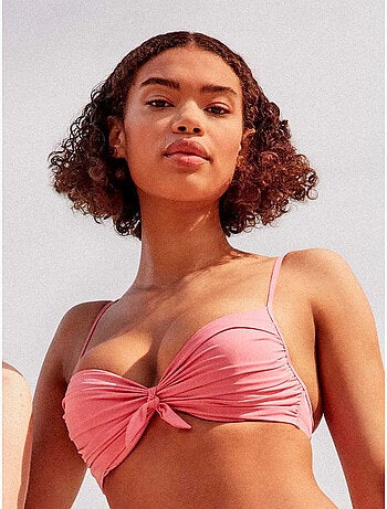 Top bikini push up con aro y foam con nudo en escote