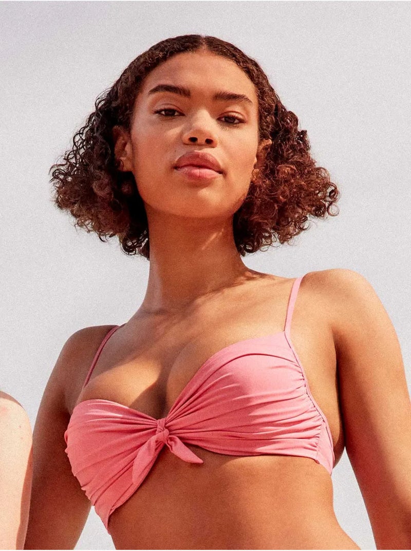 Top bikini push up con aro y foam con nudo en escote Rosa - Kiabi