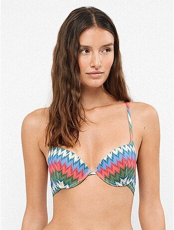 Top bikini push up con aro y tirantes multiposición estampado