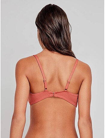 Top bikini sin aro, con foam extraíble, escote en v y tejido de piqué