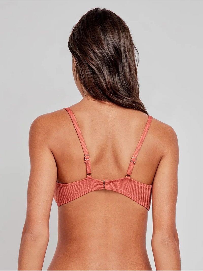 Top bikini sin aro, con foam extraíble, escote en v y tejido de piqué Terracota - Kiabi