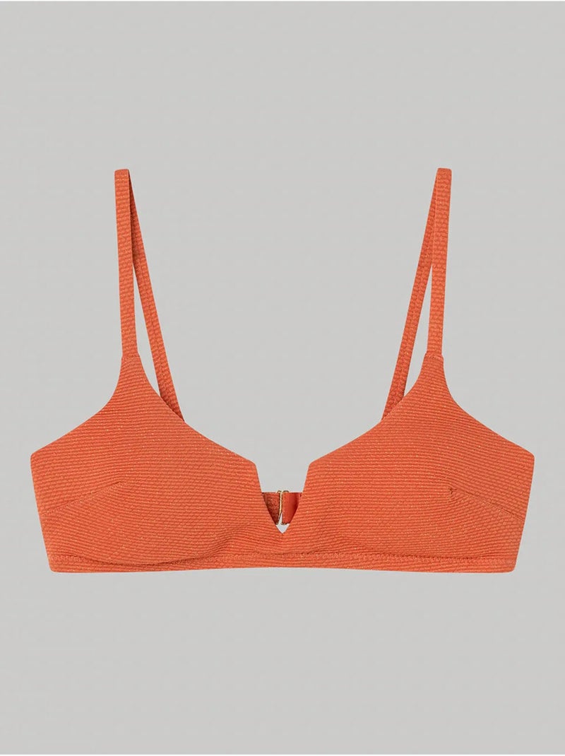 Top bikini sin aro, con foam extraíble, escote en v y tejido de piqué Terracota - Kiabi
