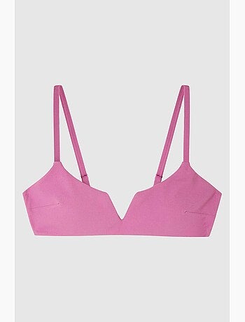Top bikini sin aro, con foam extraíble, escote v y tejido de estructura