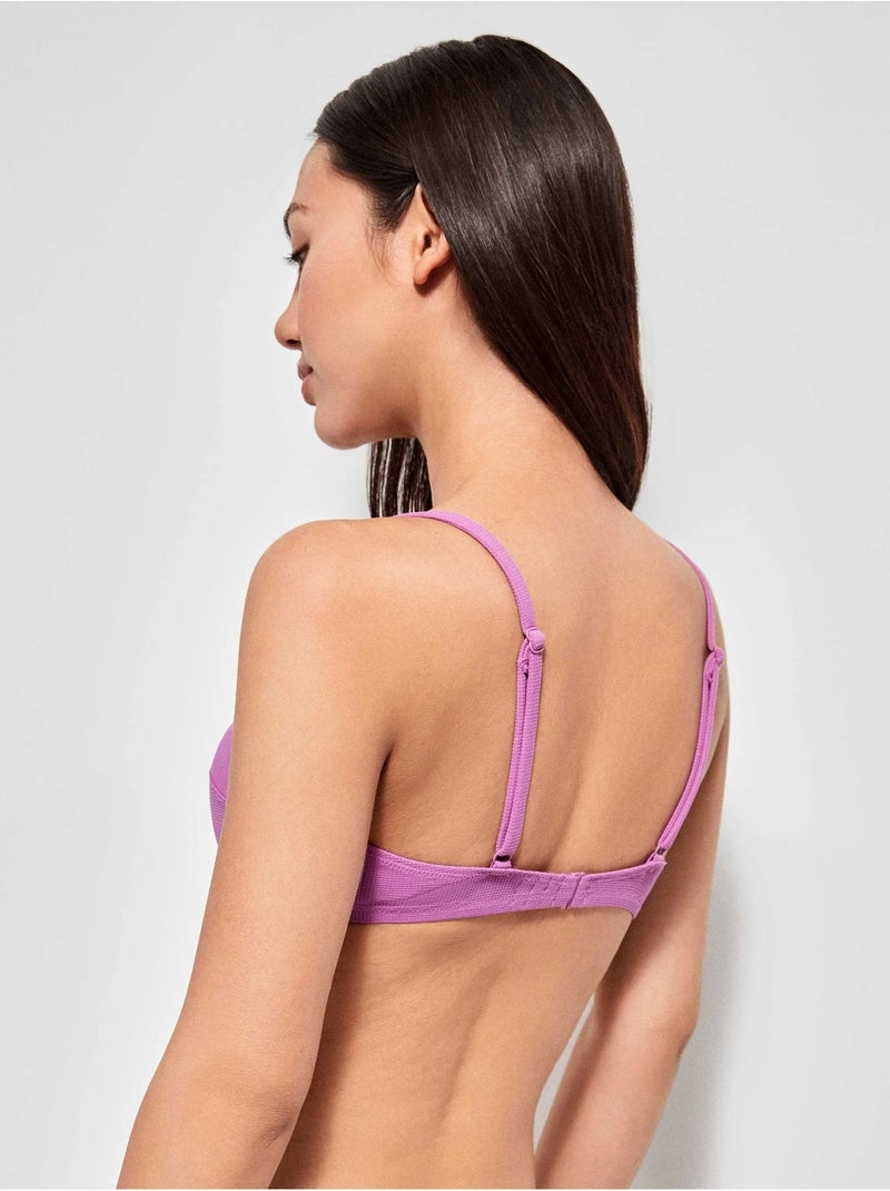 Top bikini sin aro, con foam extraíble, escote v y tejido de estructura Malva lila - Kiabi