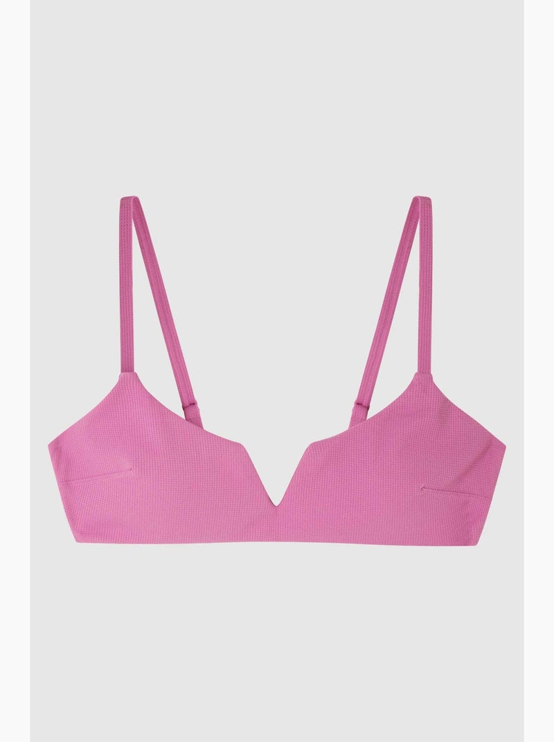Top bikini sin aro, con foam extraíble, escote v y tejido de estructura Malva lila - Kiabi