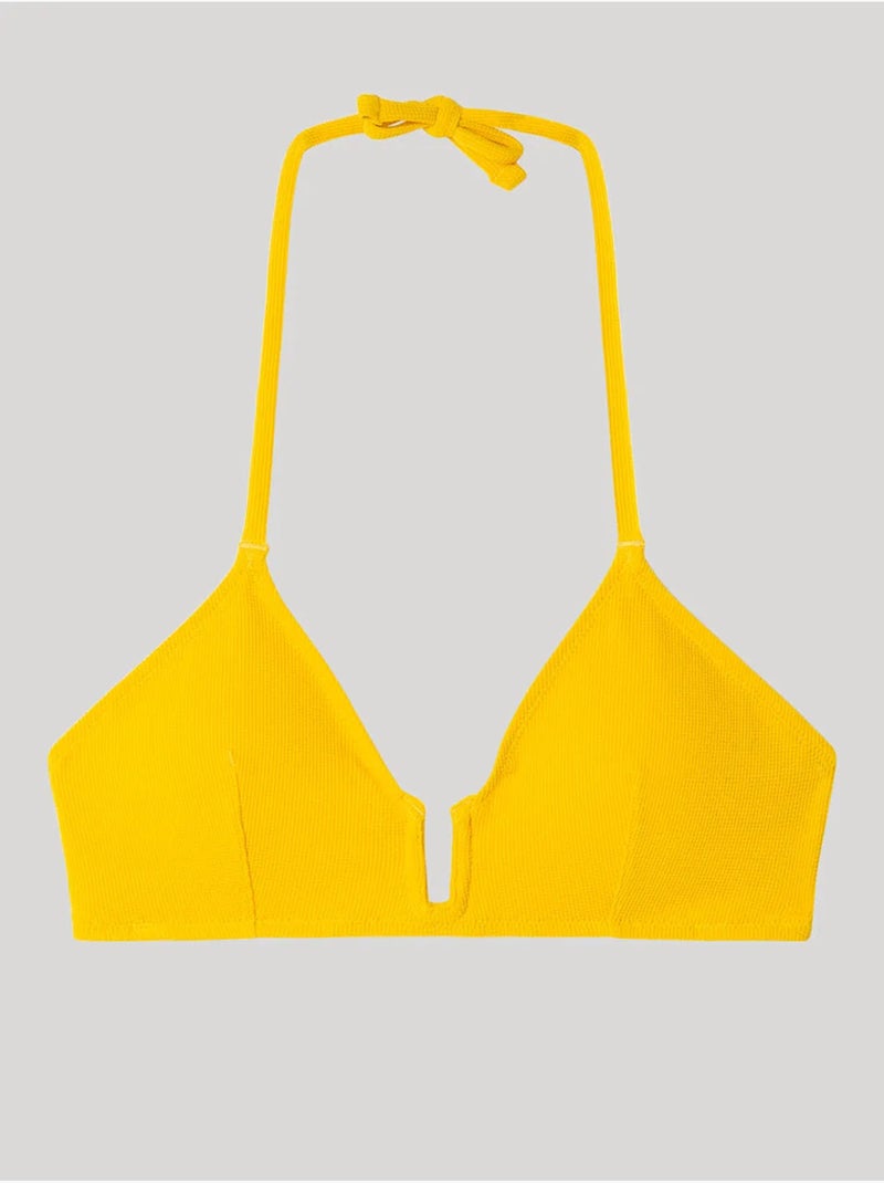 Top bikini sin aro, con foam extraíble y ligera abertura en escote Amarillo - Kiabi