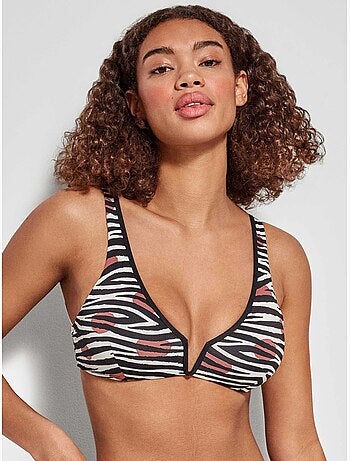 Top bikini sin aro y con foam extraíble, con estampado cebra