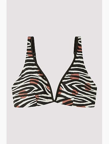 Top bikini sin aro y con foam extraíble, con estampado cebra