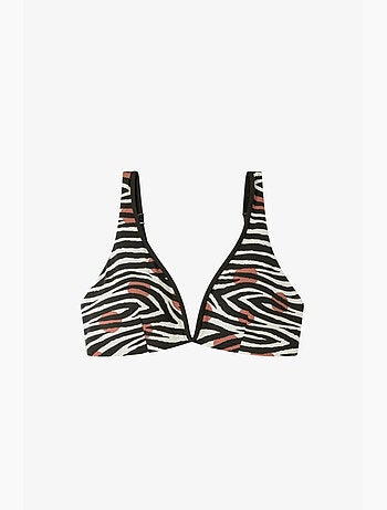 Top bikini sin aro y con foam extraíble, con estampado cebra