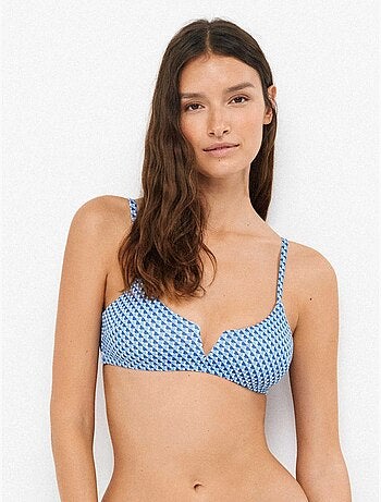 Top bikini sin aro y foam extraíble en tejido piqué estampado