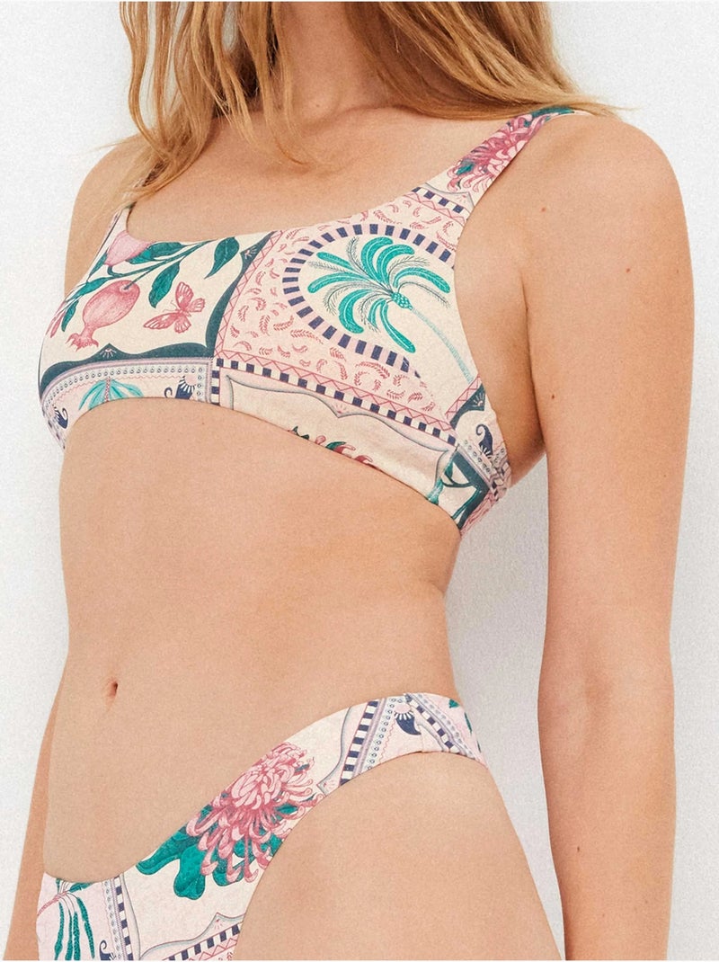 Top bikini sin aro y foam extraíble estampada con acabado brillo Multicolor - Kiabi