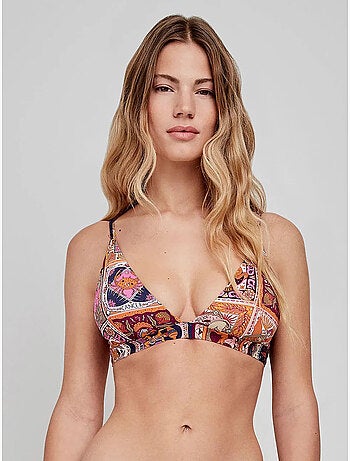 Top bikini triangular estampado, sin aro y con foam extraíble