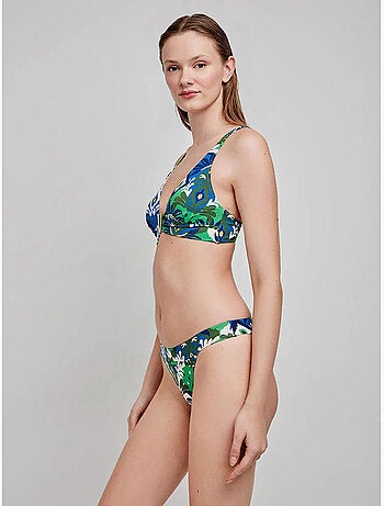 Top bikini triangular estampado tribal, sin aro, con foam y escote v