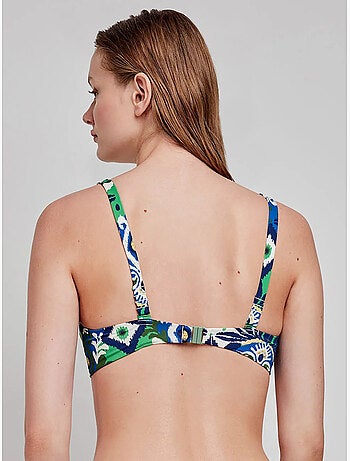 Top bikini triangular estampado tribal, sin aro, con foam y escote v