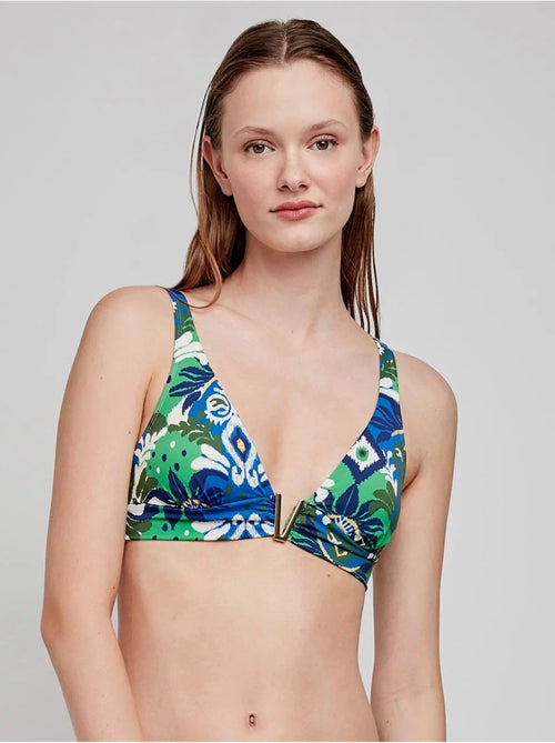 Top bikini triangular estampado tribal, sin aro, con foam y  escote v - Kiabi