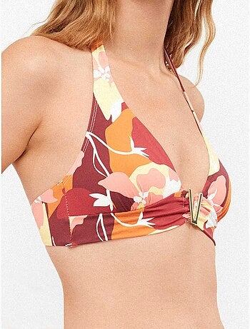 Top bikini triangular halter, sin aro con copa fija estampado