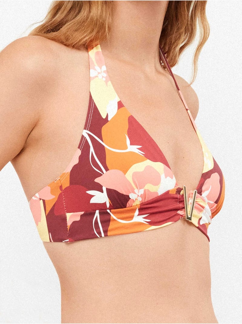 Top bikini triangular halter, sin aro con copa fija estampado Multicolor - Kiabi