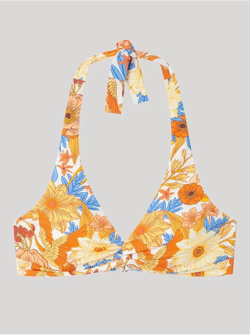 Top bikini triangular sin aro, con foam extraíble y cruce en escote Multicolor - Kiabi
