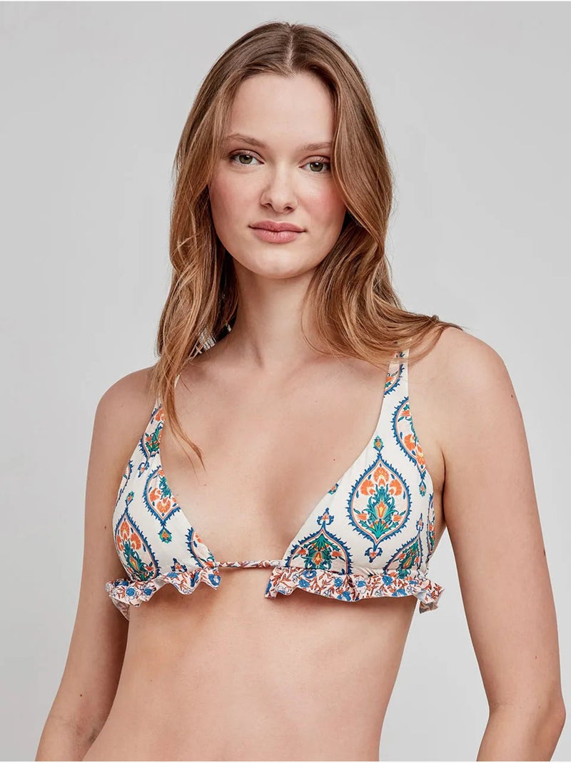 Top bikini triangular sin aro, con foam extraíble y estampado arabesco Multicolor - Kiabi