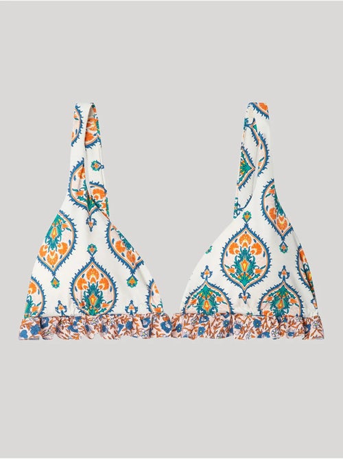 Top bikini triangular sin aro, con foam extraíble y estampado arabesco - Kiabi Top bikini triangular sin aro, con foam extraíble y estampado arabesco - Kiabi
