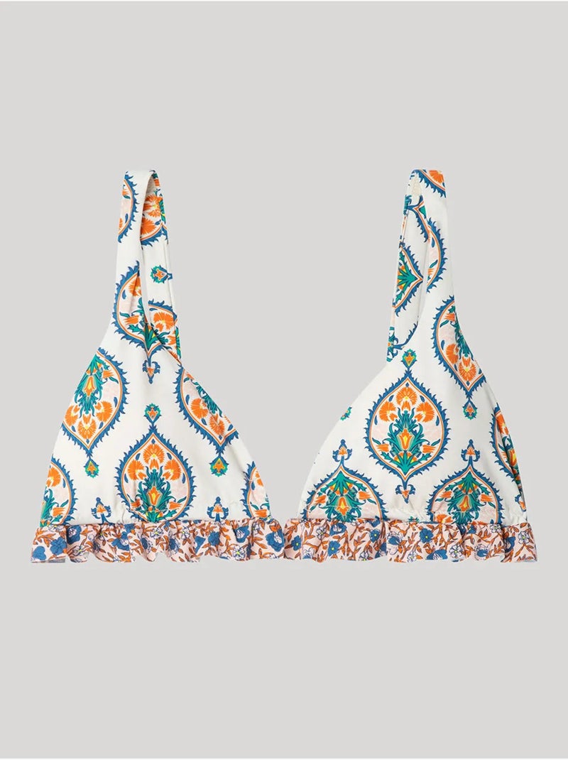 Top bikini triangular sin aro, con foam extraíble y estampado arabesco Multicolor - Kiabi