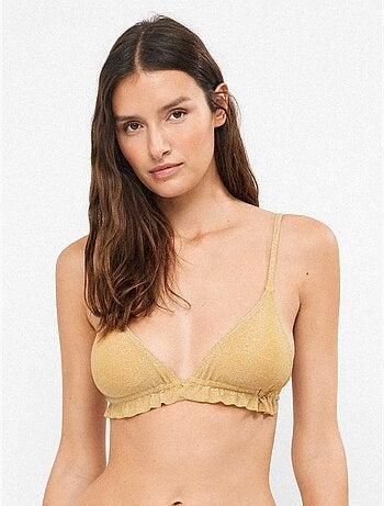 Top bikini triangular sin aro y foam extraíble con acabado brillante