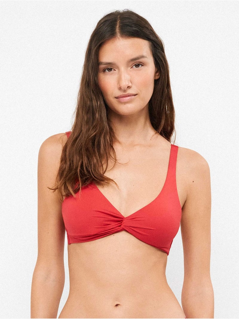 Top bikini triangular sin aro y foam extraible con cruce en escote Rojo - Kiabi