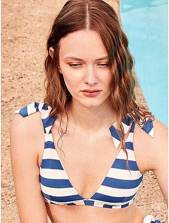 Top bikini triangular sin aro y foam extraíble de rayas con brillo