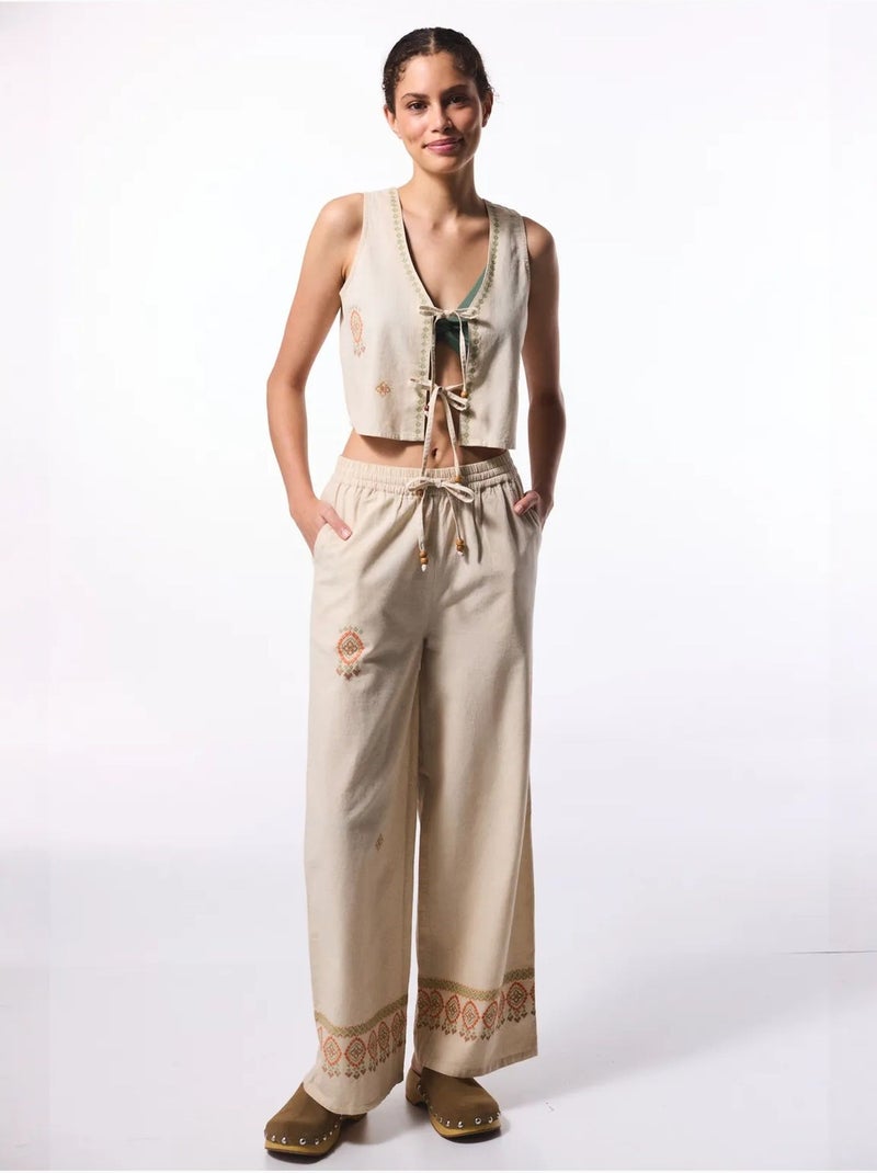 Top boho de lino penti Beige natural - Kiabi