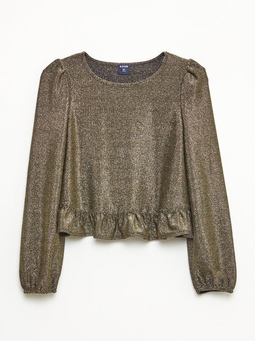 Top brillante de punto con besos y volantes - Kiabi