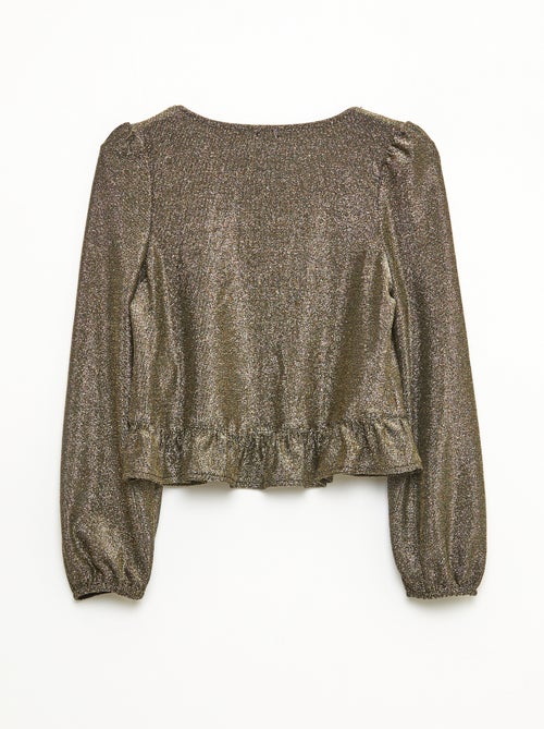 Top brillante de punto con besos y volantes - Kiabi