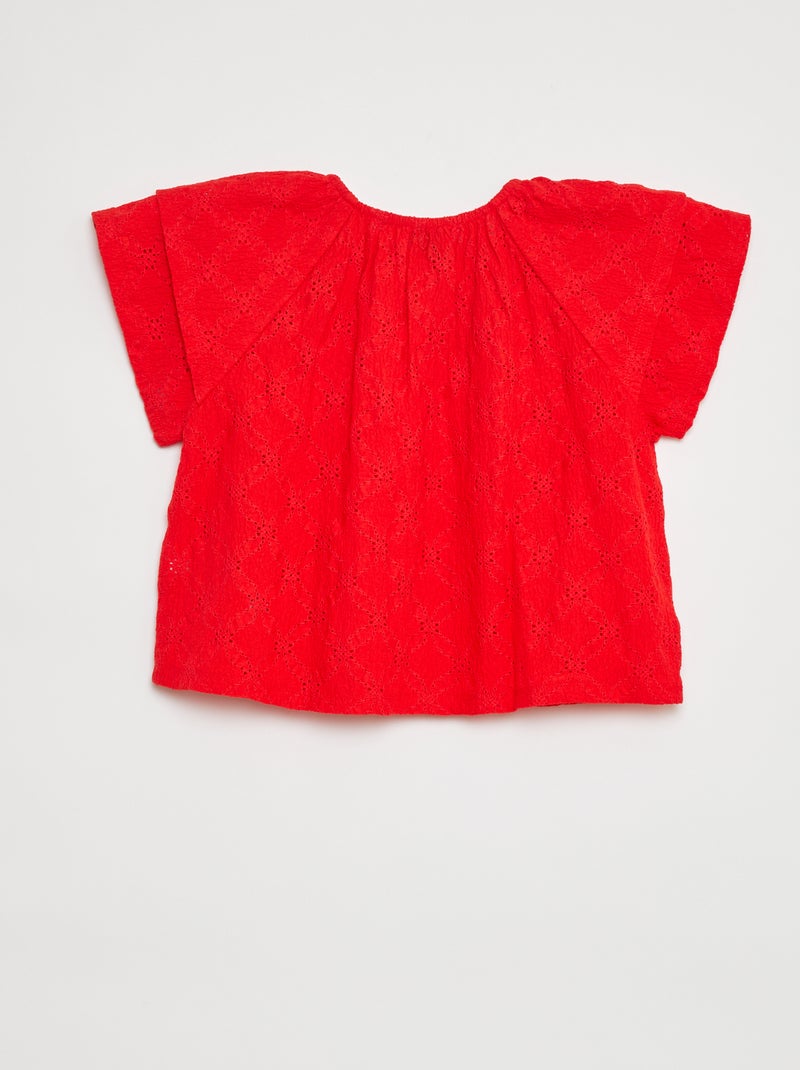 Top calado con volantes en las mangas ROJO - Kiabi