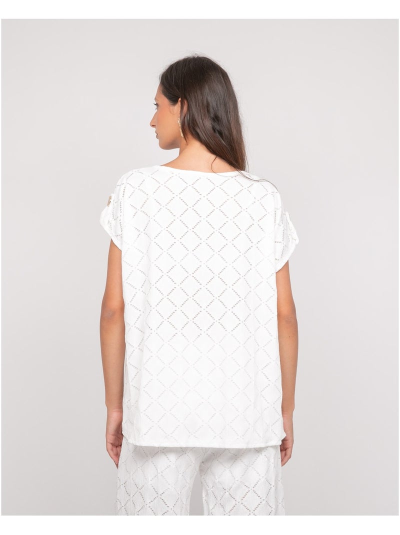Top calado de manga corta FAVEUR Blanco - Kiabi