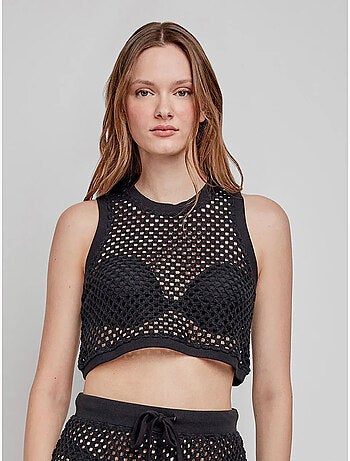 Top calado de tejido crochet con algodón