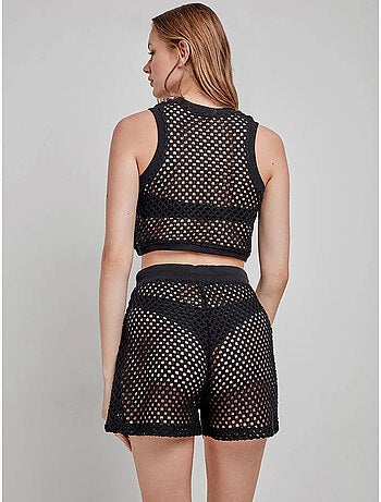 Top calado de tejido crochet con algodón