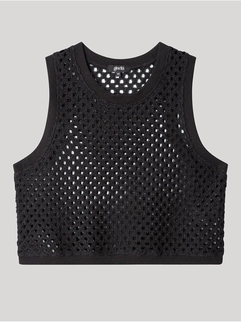 Top calado de tejido crochet con algodón Negro - Kiabi