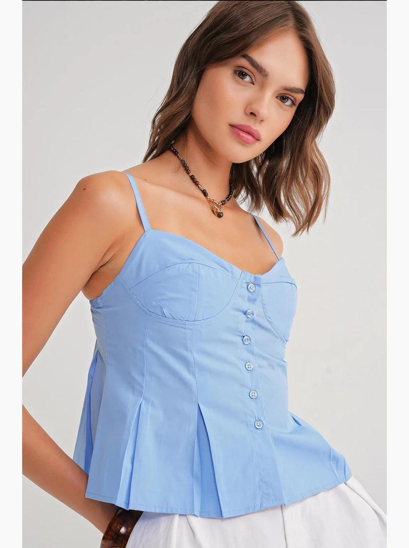Top cami con escote corazón, botones delanteros y peplum mixray Azul claro - Kiabi
