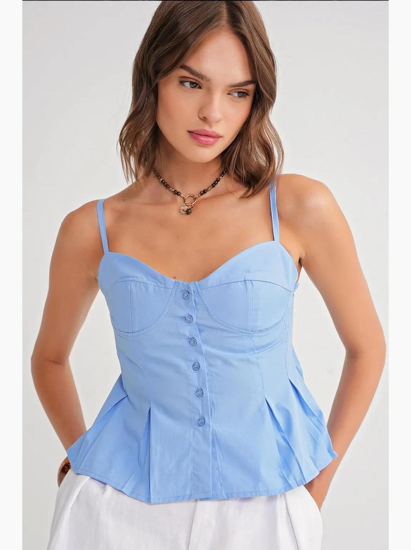 Top cami con escote corazón, botones delanteros y peplum mixray Azul claro - Kiabi