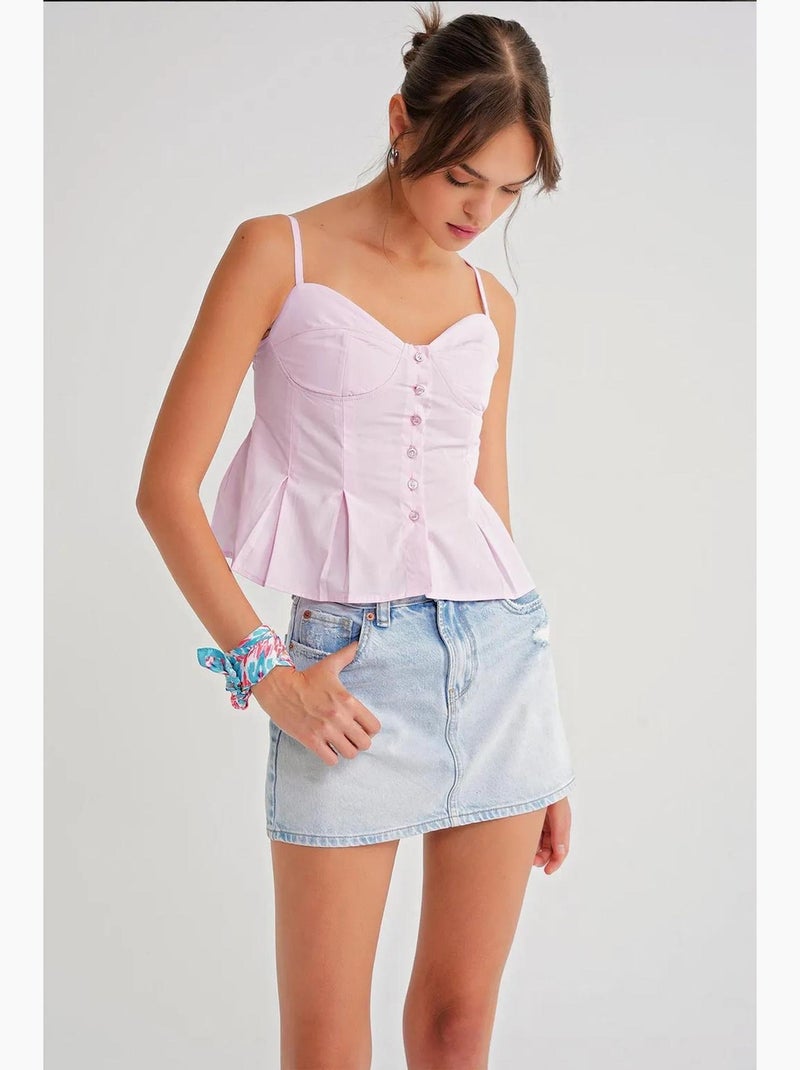 Top cami con escote corazón, botones delanteros y peplum mixray Rosa pálido - Kiabi