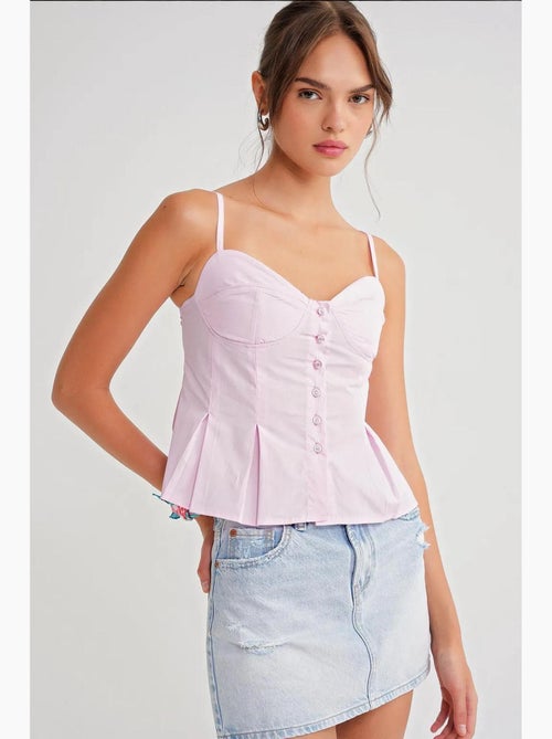 Top cami con escote corazón, botones delanteros y peplum mixray - Kiabi Top cami con escote corazón, botones delanteros y peplum mixray - Kiabi