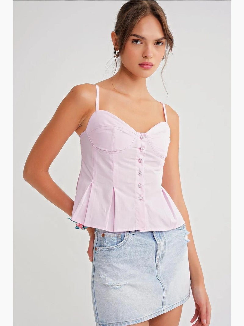 Top cami con escote corazón, botones delanteros y peplum mixray Rosa pálido - Kiabi